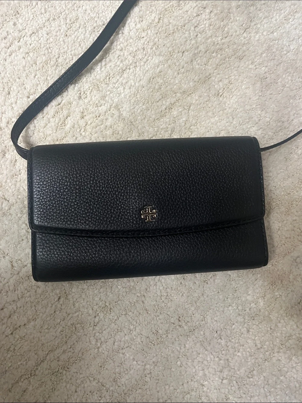 Tory Burch Women's Black Leather Crossbody Bag with Gold Accent